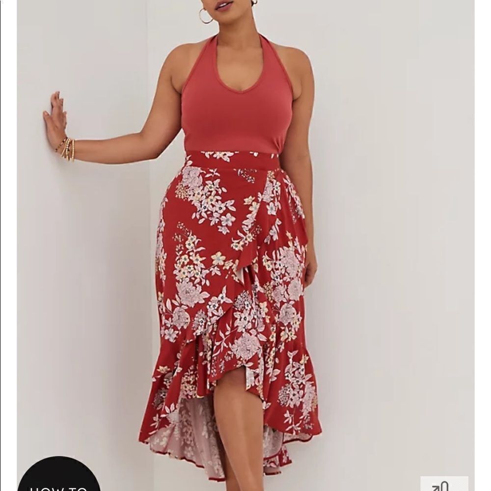 Torrid Floral Print Boho Hi-Lo Ruffle Maxi Skirt Contemporary Festival Feminine